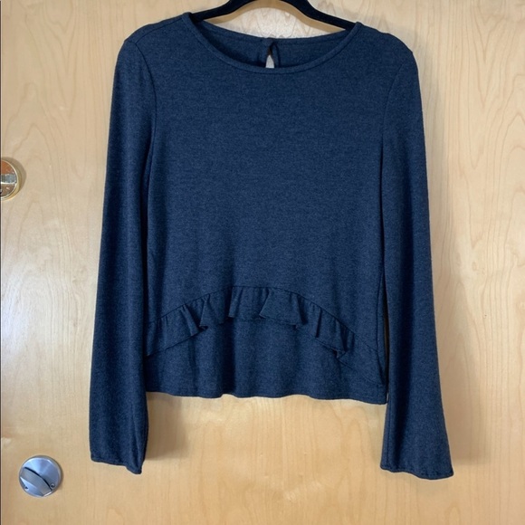 Gay Giano Charcoal Grey Angora Wool Ruffle Scoopneck Sweater - Picture 2 of 11